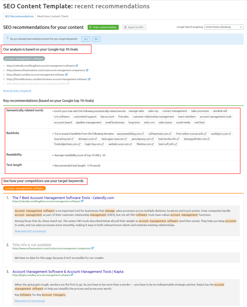 Semrush SEO Content Writing Template