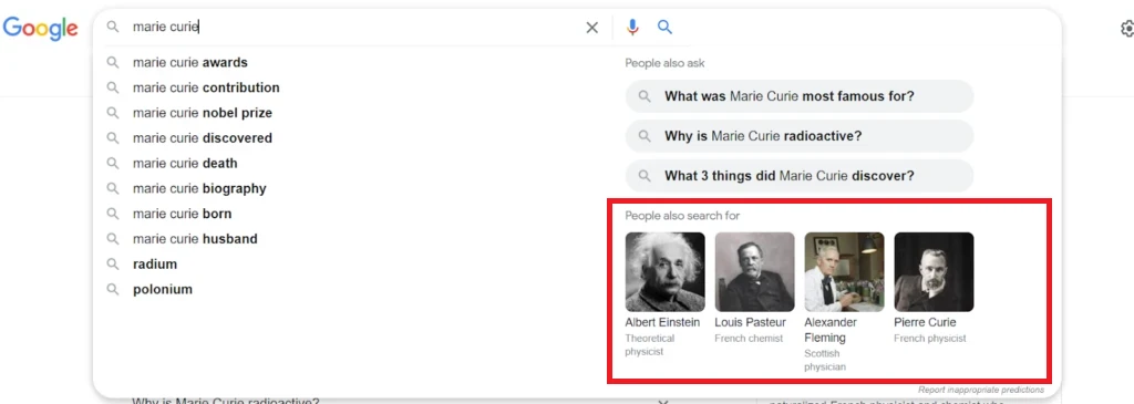 PASF results for Google query marie curie